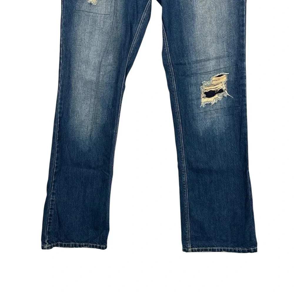 Vintage 90s Men's Guess Distressed Ripped Denim Straight Leg Jeans‎ 32/33